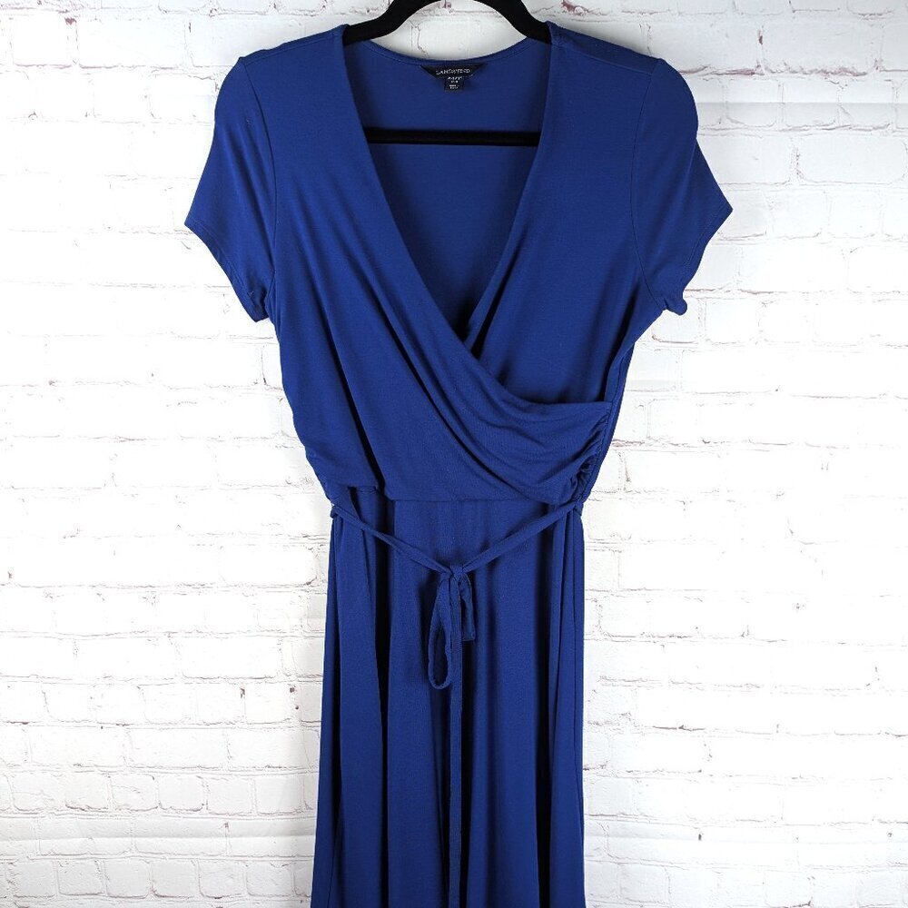 Lands' End Blue Cap Sleeve Wrap Dress - XS Petite